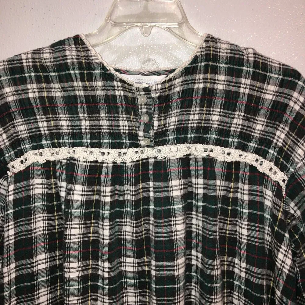 VTG Amanda Stewart Tartain Plaid Nightgown Large Sleepwear Flannel Grannycore L